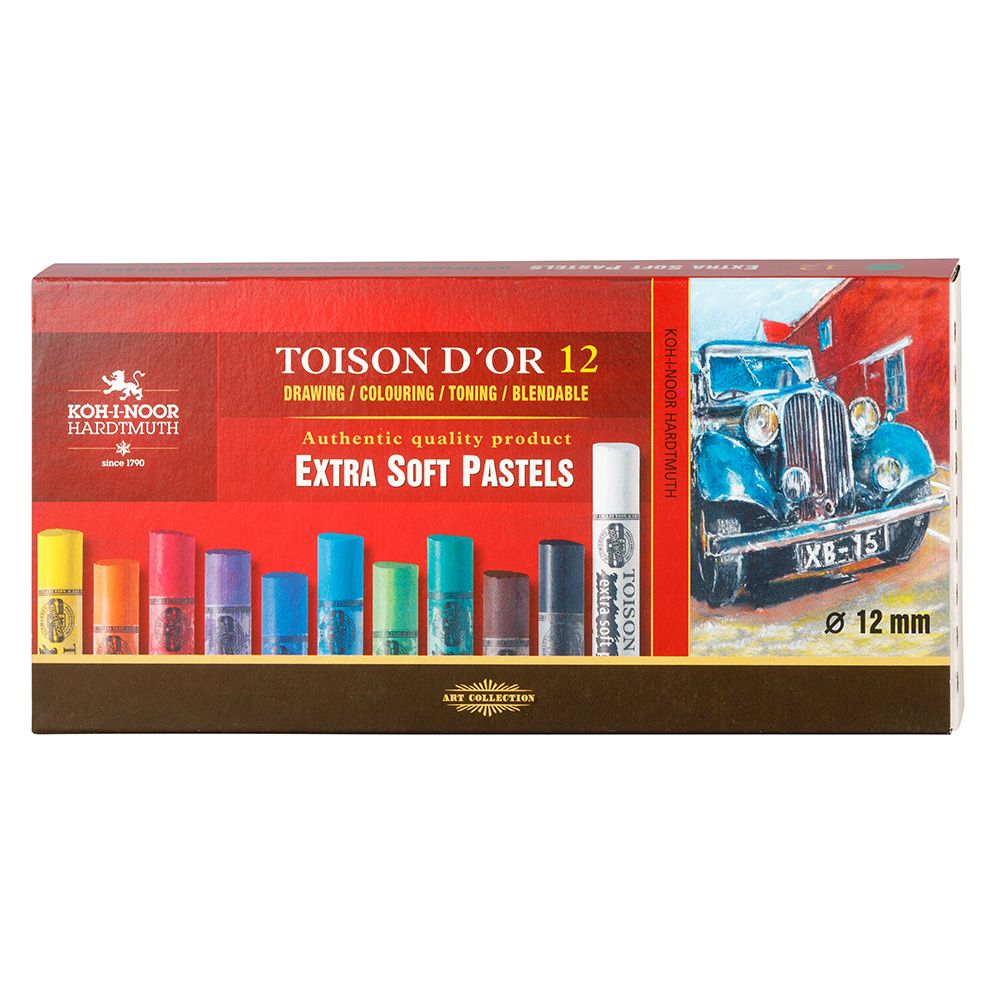 KOH Toison Artist extrasoft pastel 12 kuivapastell, erityisen valonkestävä 75mm pitkä, halk 12mm
