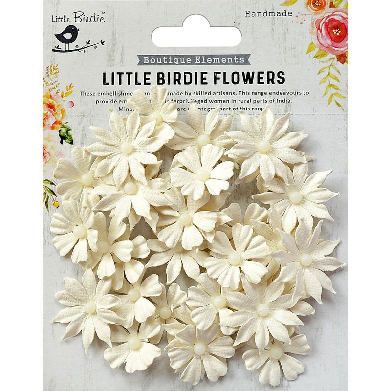 L.Birdie paperikukat Valerie, 32kpl valkoinen, helmikeskiö, käsintehty