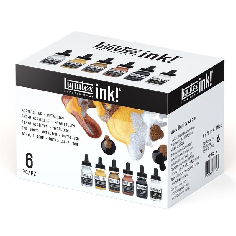 Liquitex Acrylic Ink Set 6x30ml Metallic, Akryylimustesetti