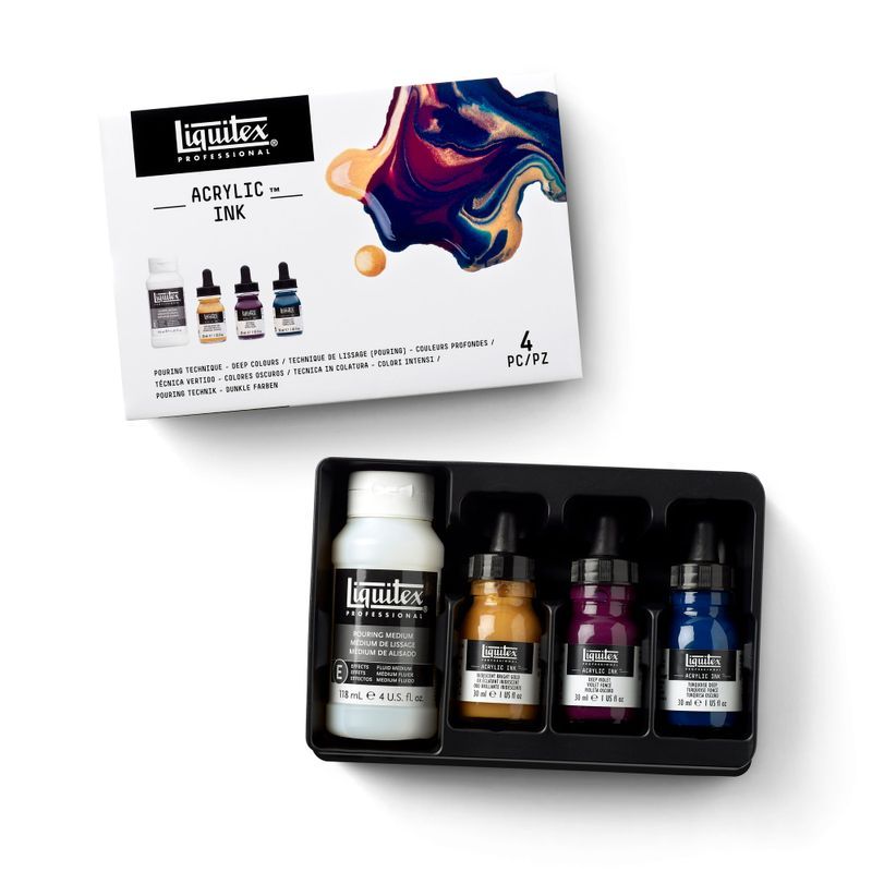 Liquitex Acrylic Pouring Set Deep colours, 3x30ml musteet ja 118ml pouring medium
