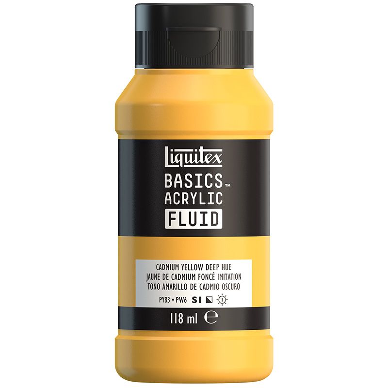 LQX Basics Fluid 118ml 163 Cadmium Yellow Deep Hue, juokseva akryyliväri