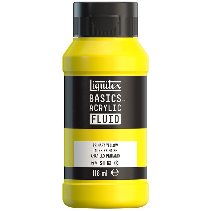 LQX Basics Fluid 118ml 410 Primary Yellow, juokseva akryyliväri