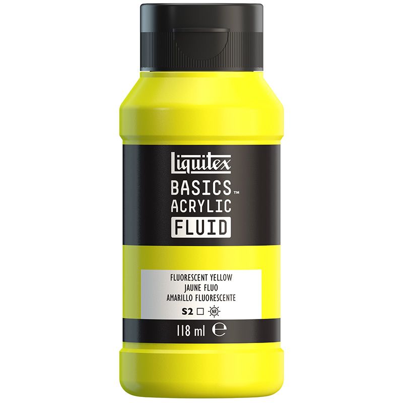 LQX Basics Fluid 118ml 981 Fluorescent Yellow, juokseva akryyliväri