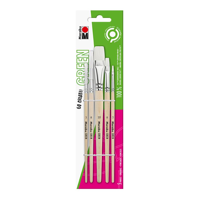 Marabu Green sivellinsetti 5kpl keinokuitu FSC, lyhyt varsi p3 8 l3 8 20 FSC 100%