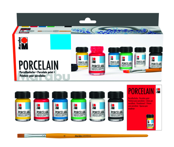 Marabu Posliinivärilajitelma 6x15ml, + sivellin ja ohjekirjanen