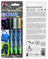 Marabu Tekstiilitussi Glitter Glamour 3-lajitelma, musta, hopea, kulta