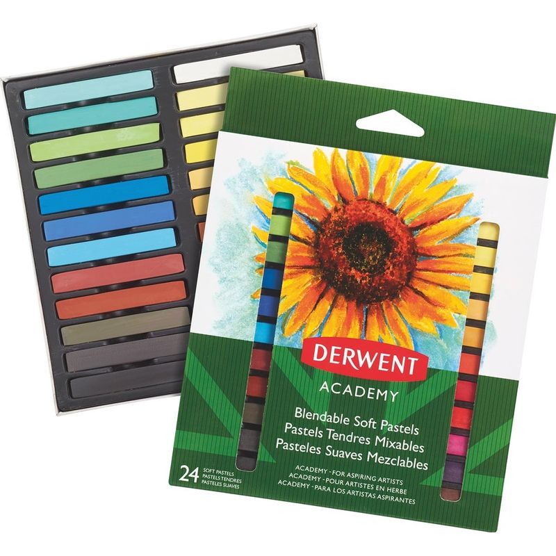 P. Derwent Academy Soft Pastels 24, Nelikulmainen, paksuus 9x9mm, pituus 65mm
