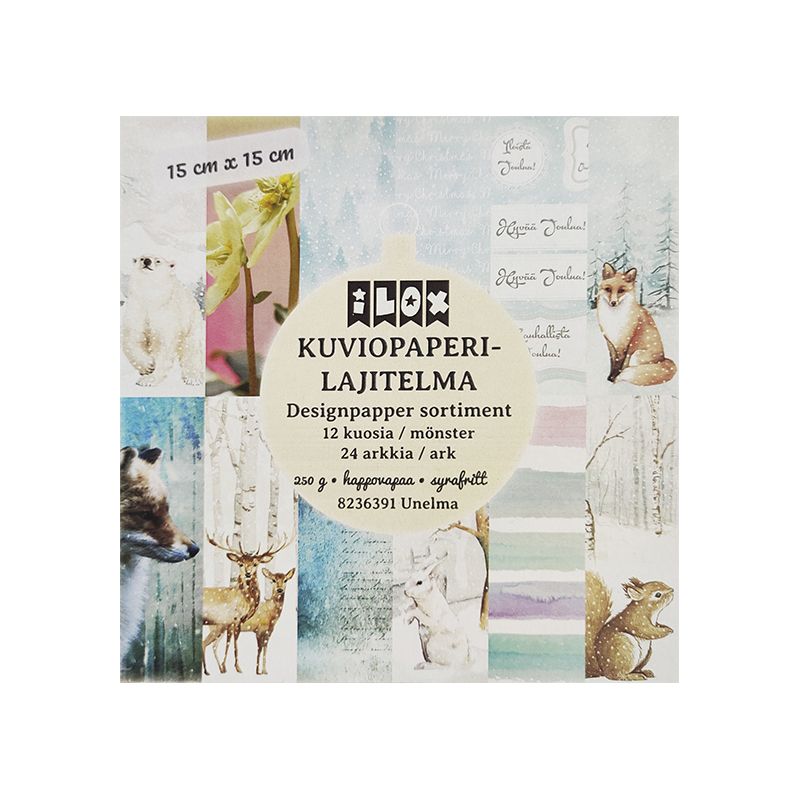 P. ILOX Kuviopap.lehtiö 15x15cm (24) 250g Unelma, joulu 21 12 kuosia