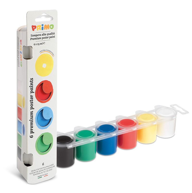 PRIMO poster paint valmisväri 6x25ml perusvärit, piikkipakkaus