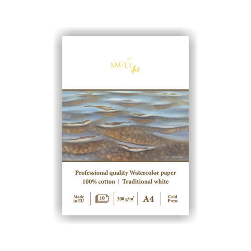 SMLT PRO-akvarellilehtiö 300g A4 (10) 100%puuvilla, 100% puuvilla-akvarellipaperi