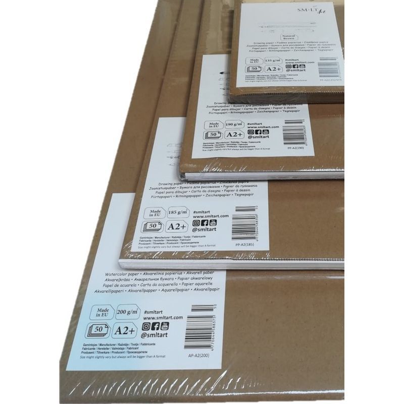 SMLT PRO-akvarellipaperi 300g A2+ (50) puolikarkea, 42,5 x 60cm,100% puuvilla-akvarellipaperi, puolik