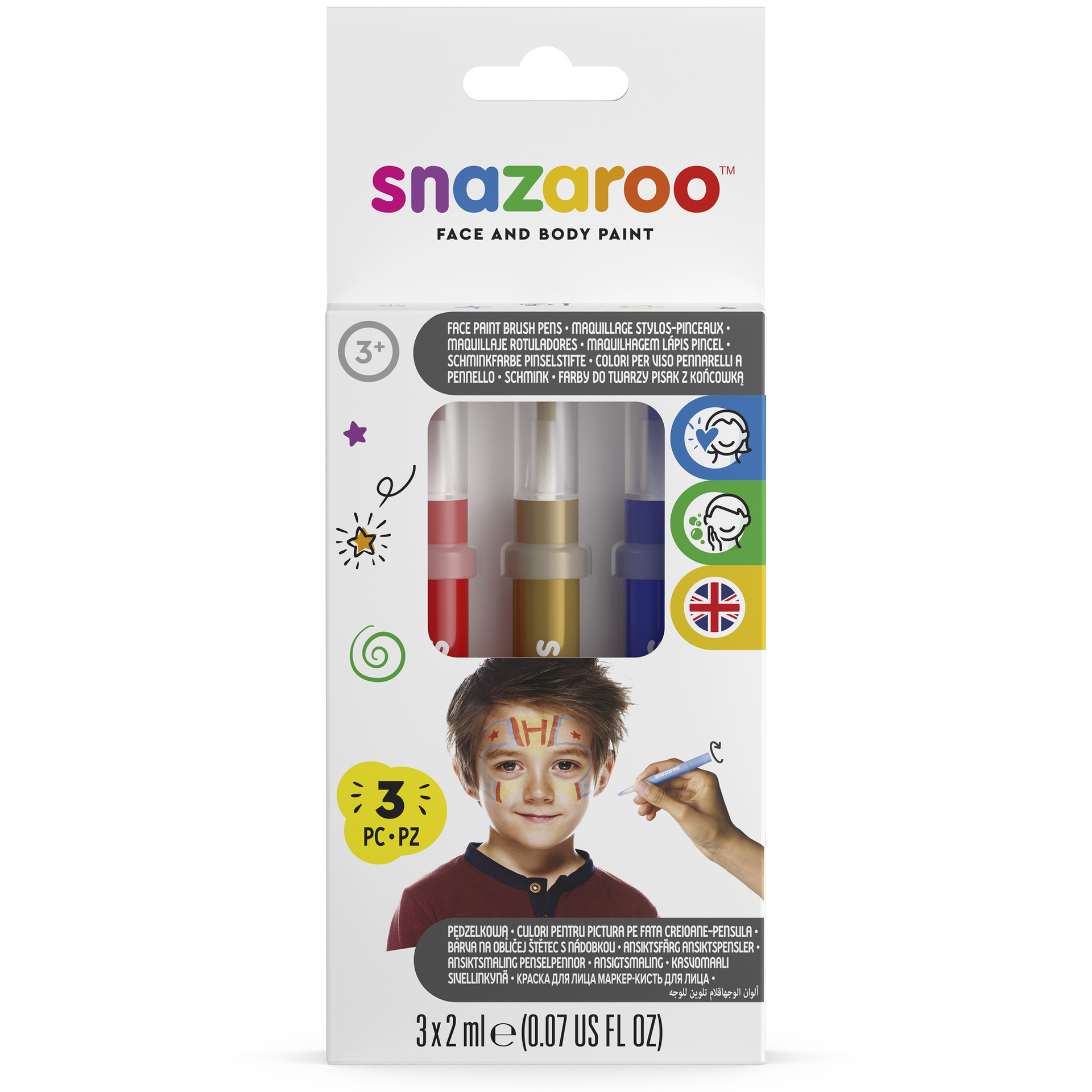 Snazaroo Brush Pens Adventure, red, gold, blue