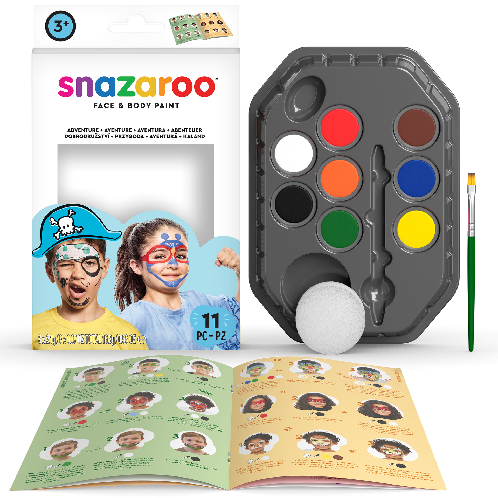 Snazaroo Face Painting Kit Boy 50 faces, (8 väriä, sivellin, tyyny, ohje) kasvovärit