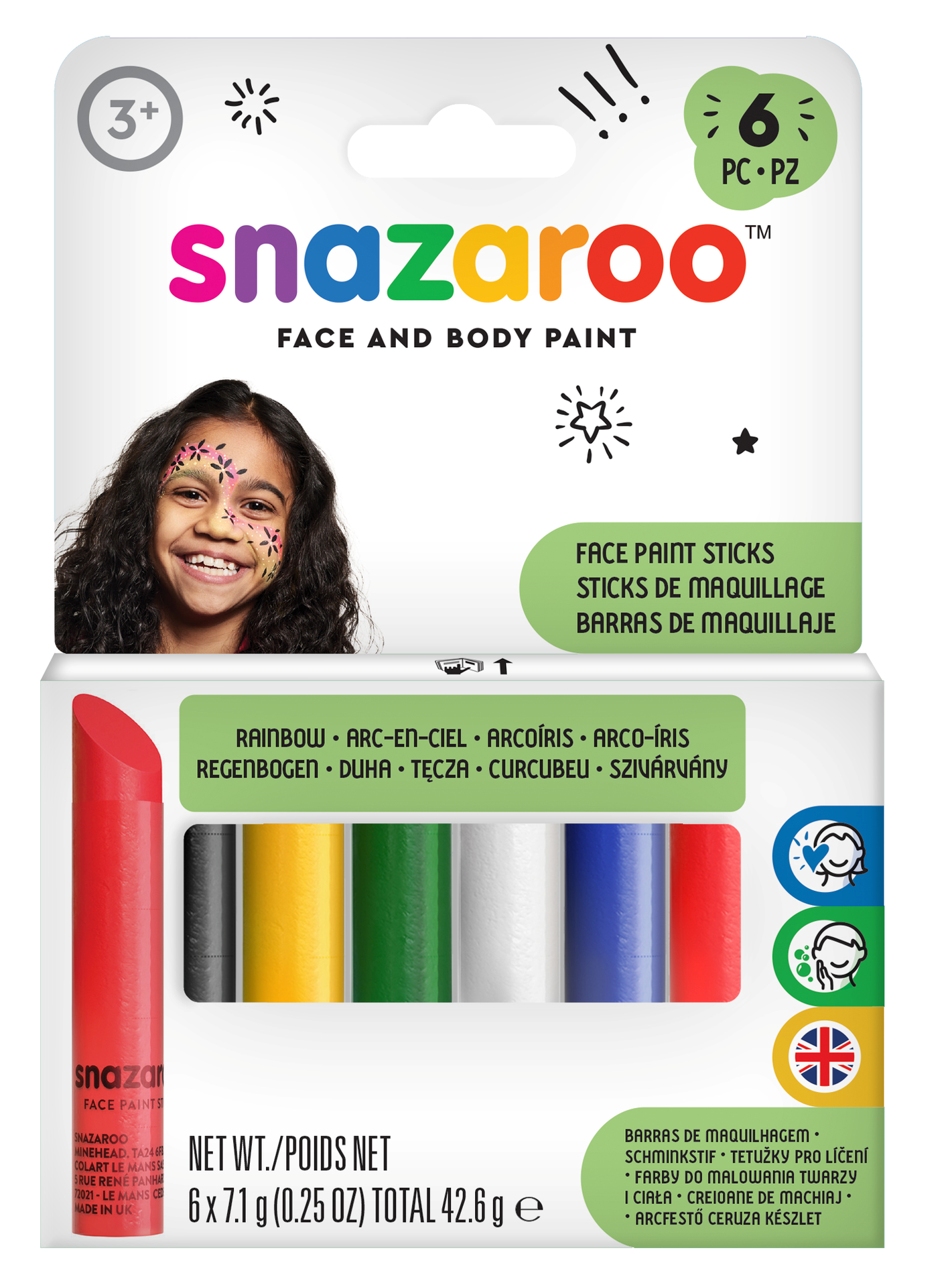 Snazaroo Kasvoväriliidut perusvärit 6kpl