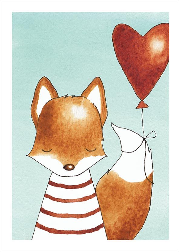 Postikortti Henna Adel - Kettu ja sydänpallo