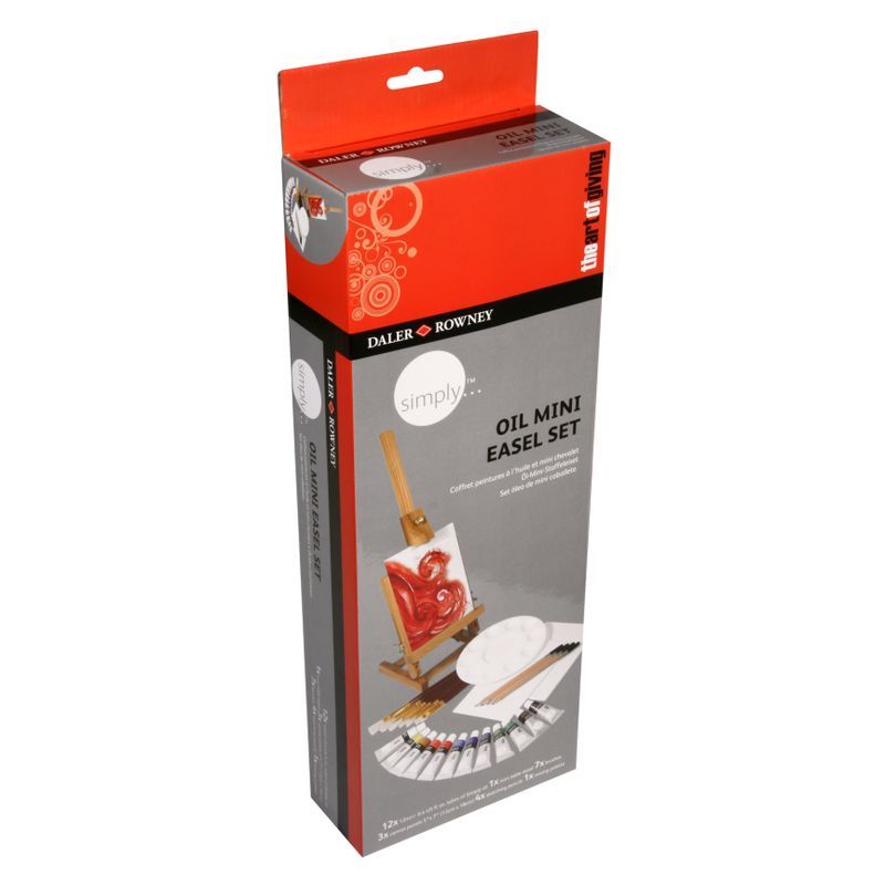 T DR Simply oil creative easel set 40 osaa, Sis. mm. öljyvärit, siveltimiä, telineen yms.