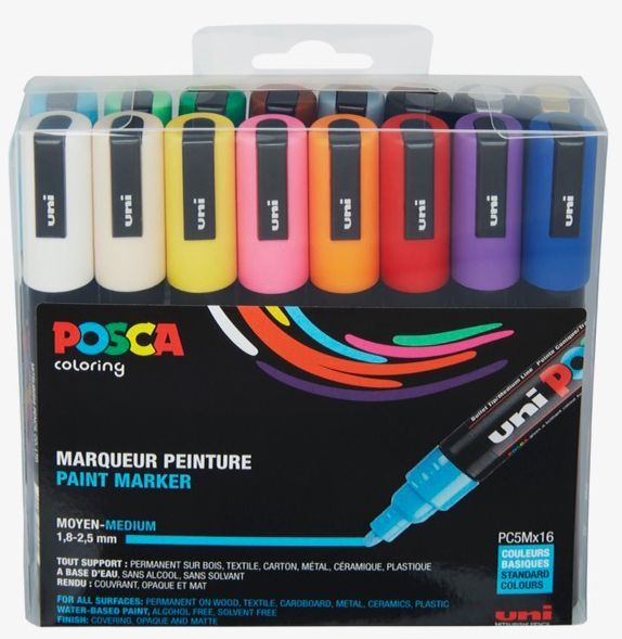 T UNI POSCA Marker 16 kpl PC-5M perusvärit