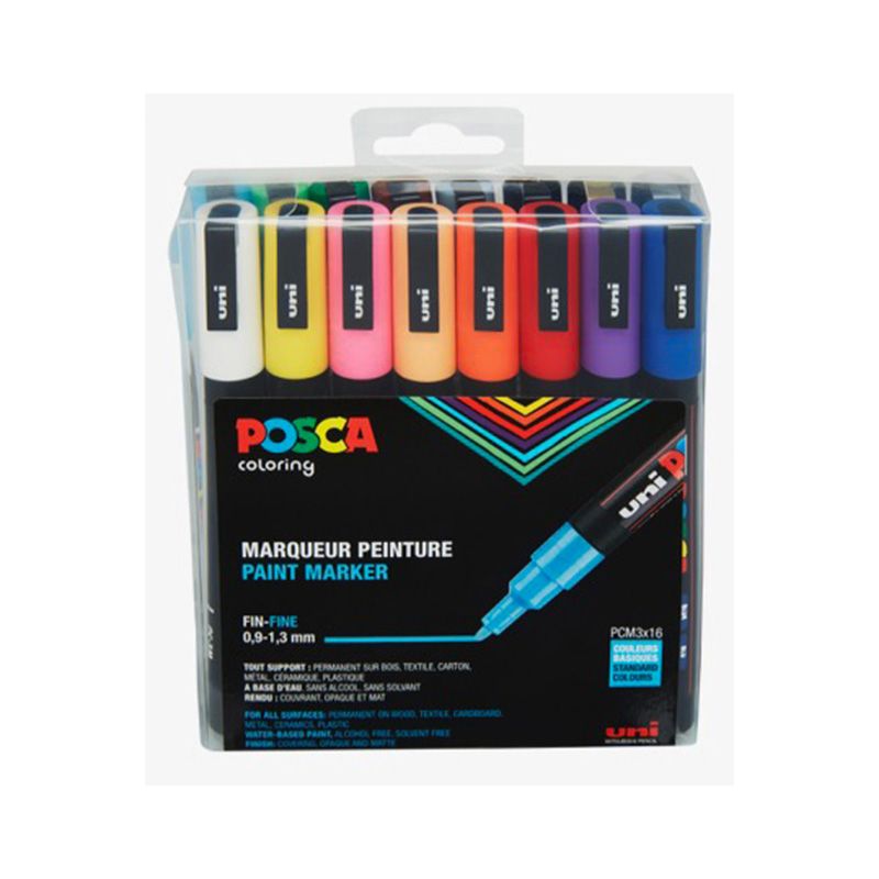 UNI POSCA Marker 16kpl PC-3M 0,9-1,3mm perusvärit