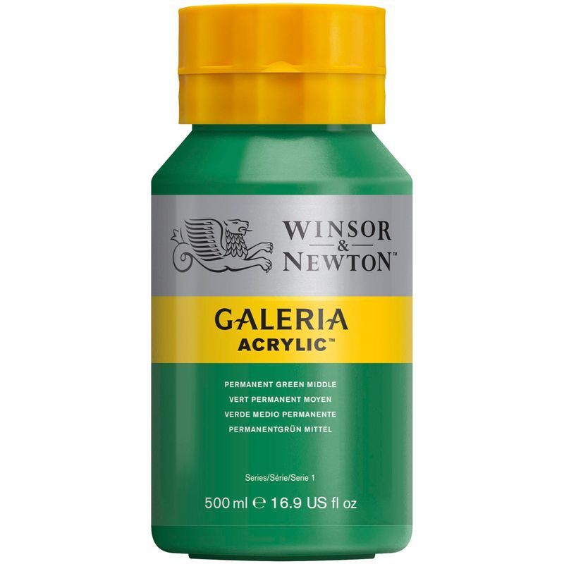 WN Galeria 500ml 484 Permanent green middle (1), 500ml akryyliväri