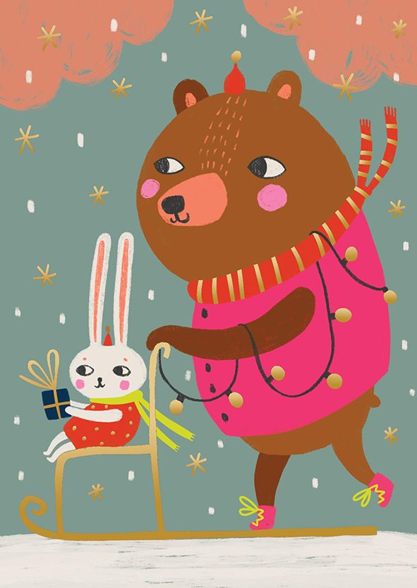 Postikortti joulu Mira Mallius - Kelkkaretki