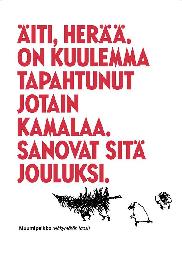 Kohopainettu postikortti joulu Muumi - Sanovat sitä jouluksi