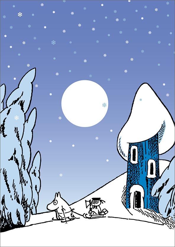 Postikortti joulu Muumi - Hiihto