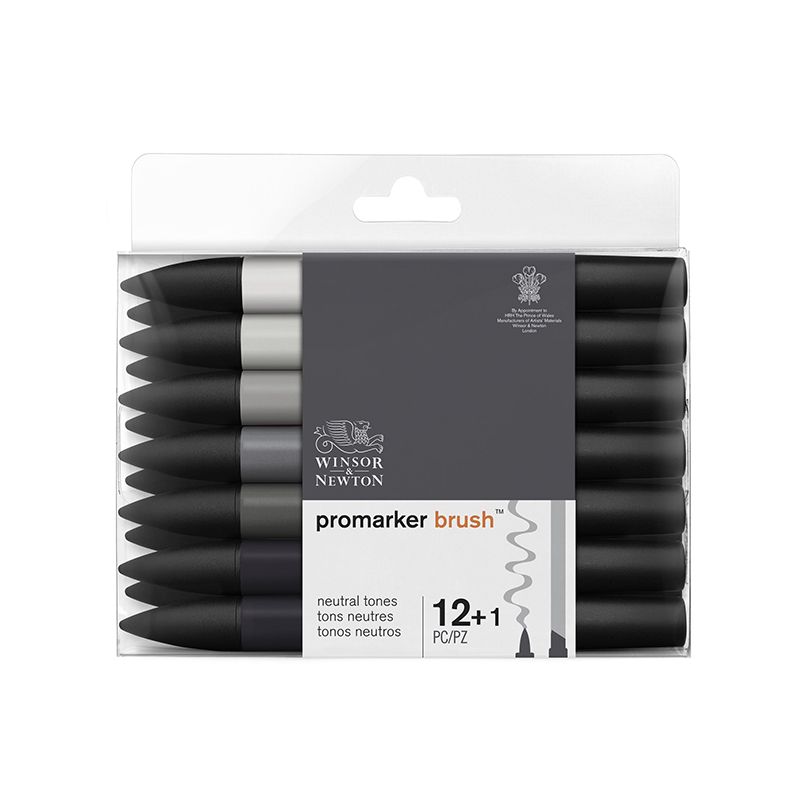 WN Promarker Brush 12+1 Neutral grey tones, Sis. blenderin - sivellintussilajitelma