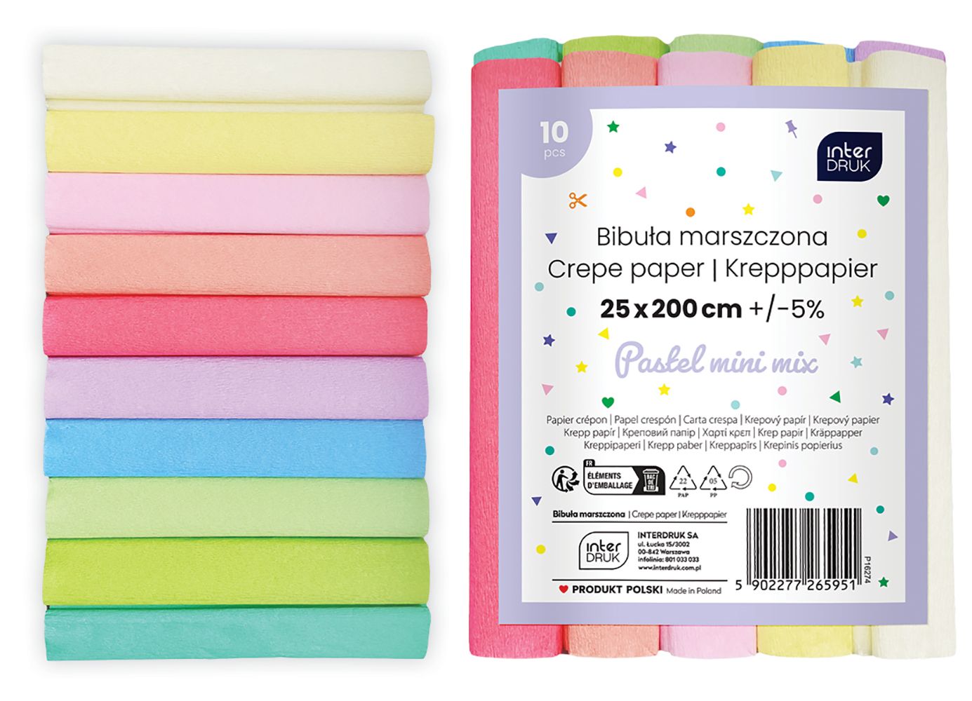 Kreppipaperi Interdruk - värilajitelma Pastel10 kpl