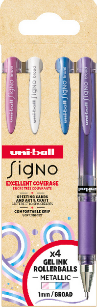 UNI Signo geelikynä 4 kpl BROAD UM-153 pinkki valkoinen sininen lila