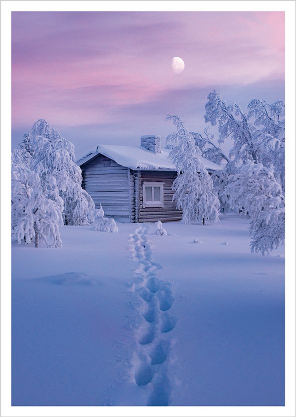 Postikortti Konsta Punkka - Mökki lumessa