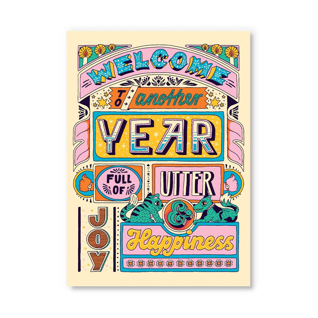 Postikortti Ohh Deer - Another Year - Happiness