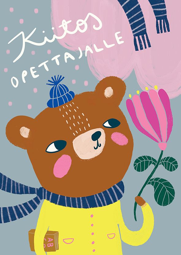 Postikortti Mira Mallius - Kiitos opettajalle karhu