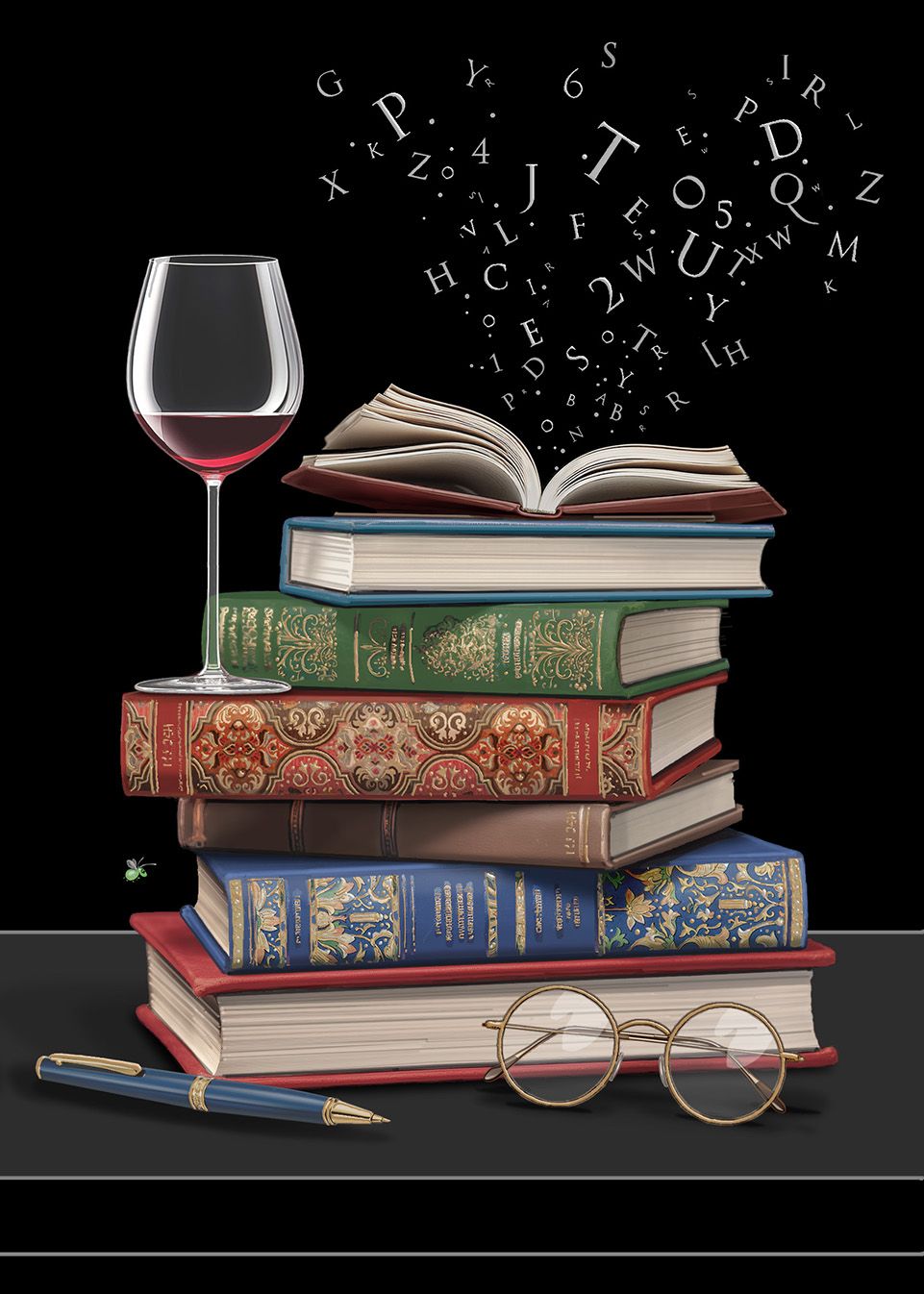 2-osainen kortti Bug Art - Wine and Books