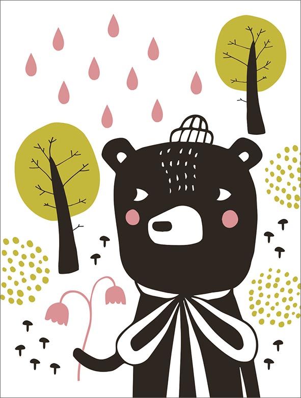 Kohopainettu postikortti Mira Mallius - Karhu metsässä