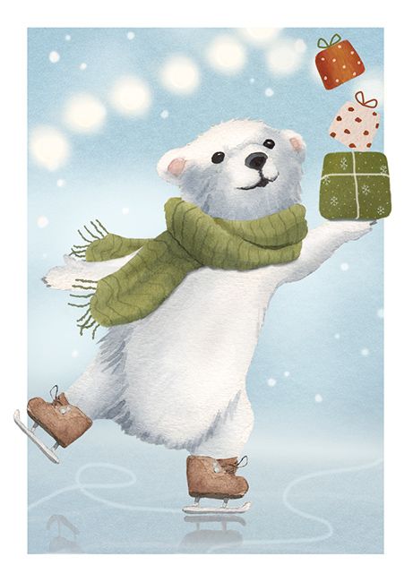 Joulukortti Henna Adel - Jääkarhu luistelemassa