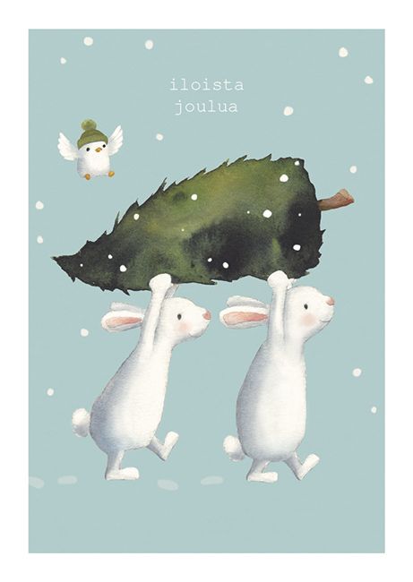 Joulukortti Henna Adel - Puput kantavat joulukuusta