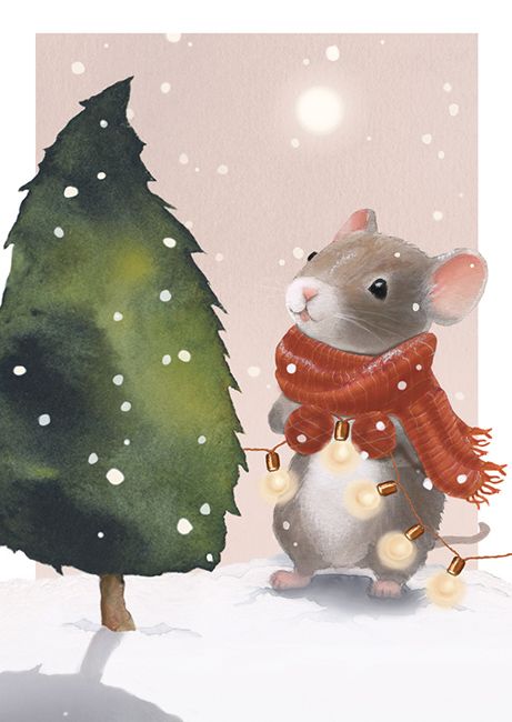 Joulukortti Henna Adel - Hiiri ja jouluvalot