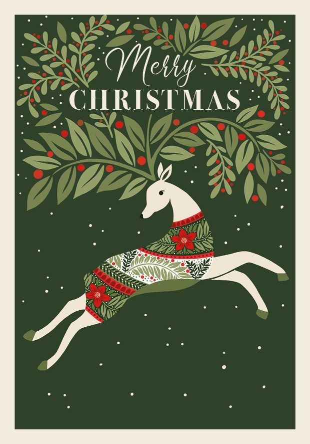 2-osainen joulukortti The Art File - Peura, Merry Christmas