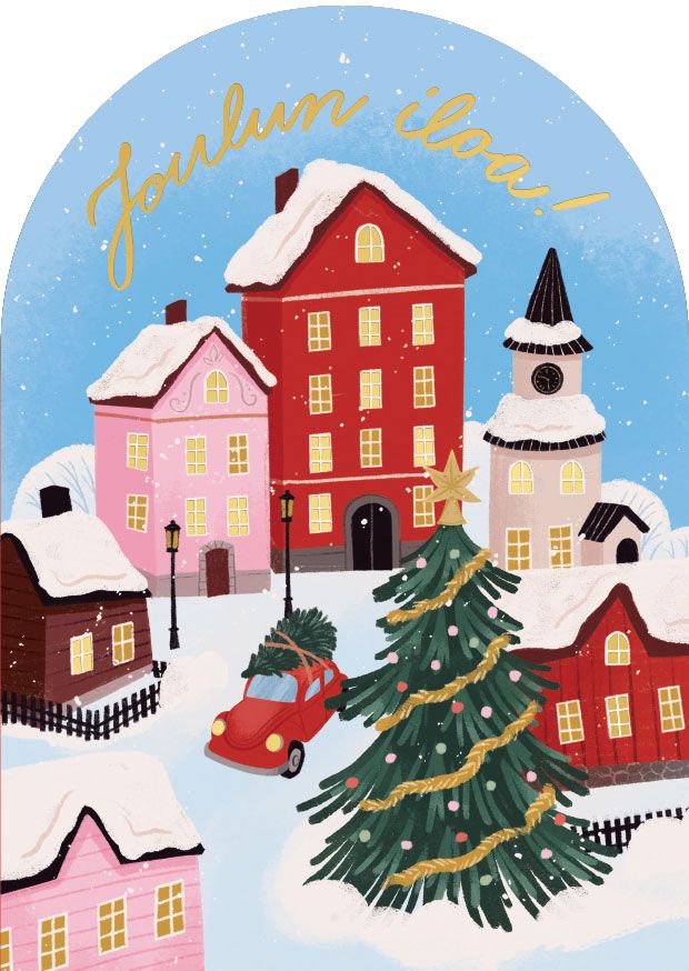 2-osainen kortti joulu Kaisu Sandberg - Joulukaupunki