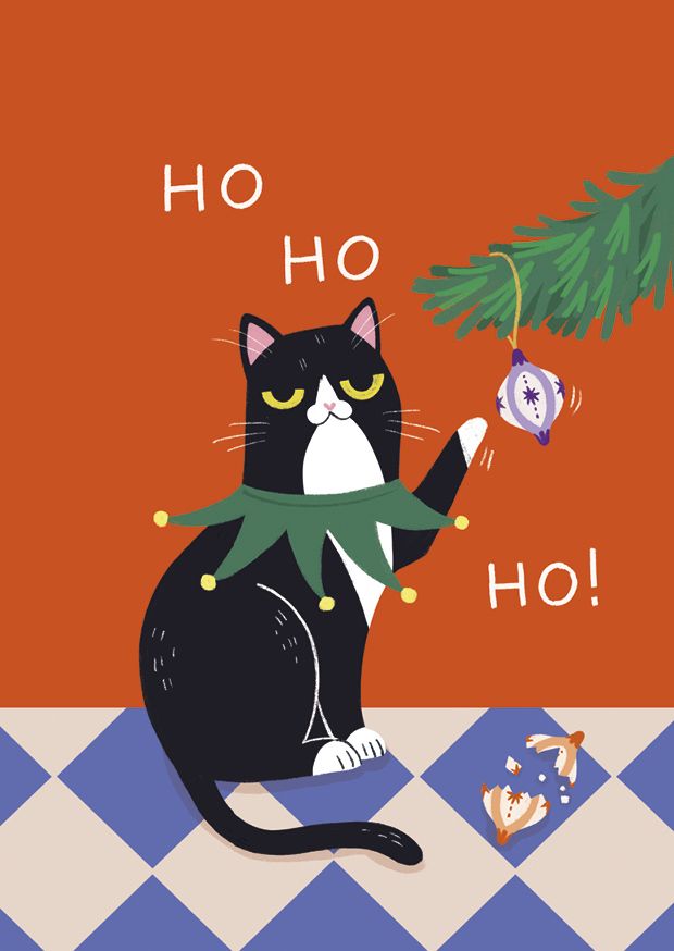 Joulukortti Kaisu Sandberg - Helvi-kissa Ho-ho-ho!