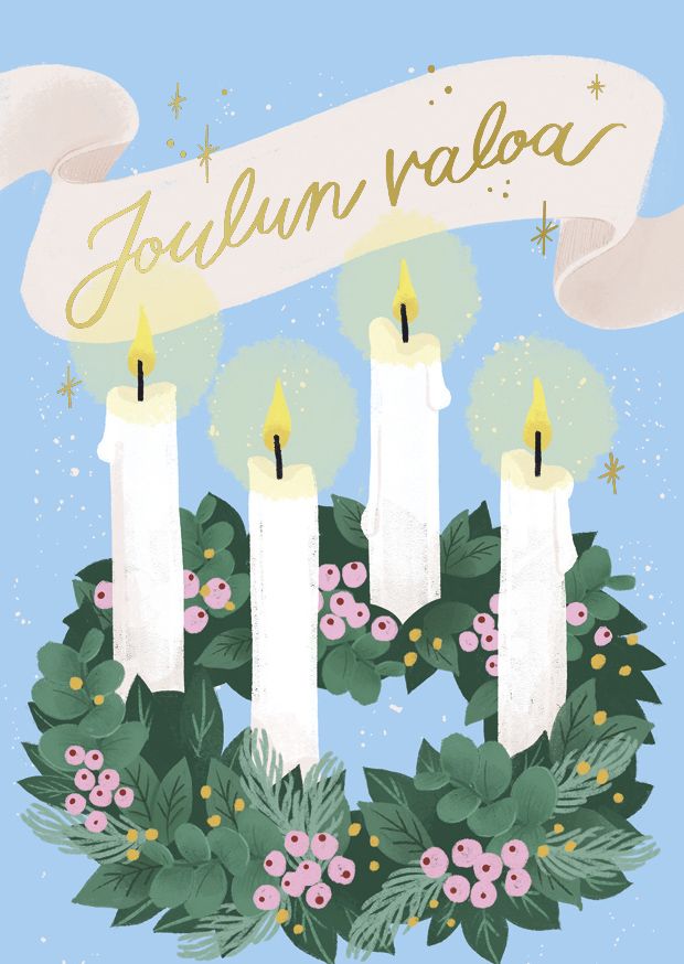 Joulukortti Kaisu Sandberg - Kynttiläkranssi, Joulun valoa