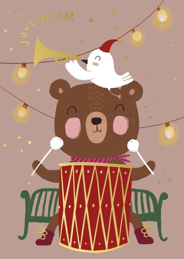 Postikortti joulu Mira Mallius - Rumpalikarhu, Jouluiloa!