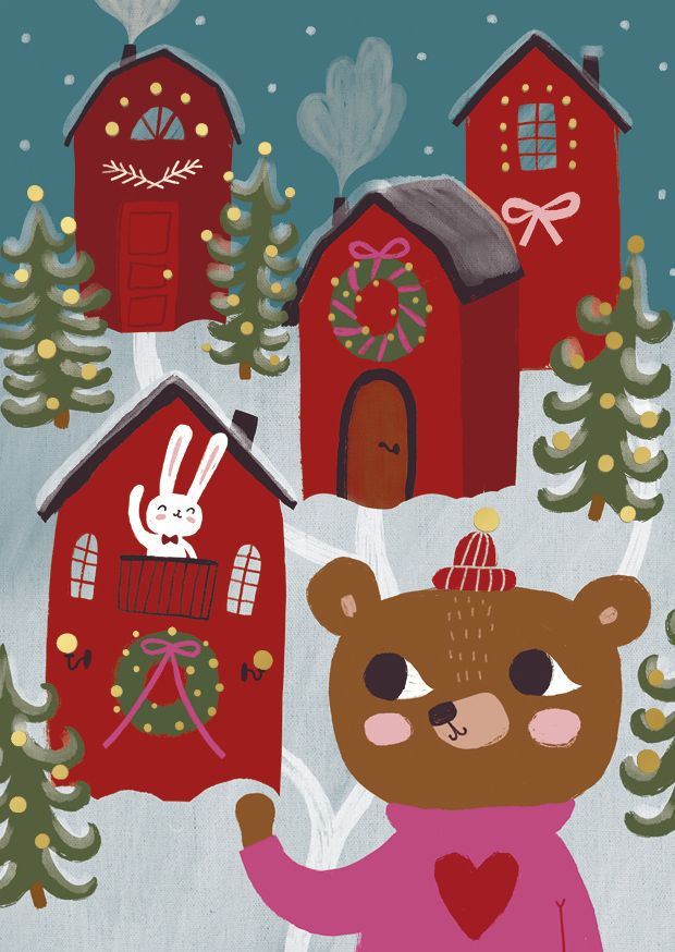 Postikortti joulu Mira Mallius - Joulukylä