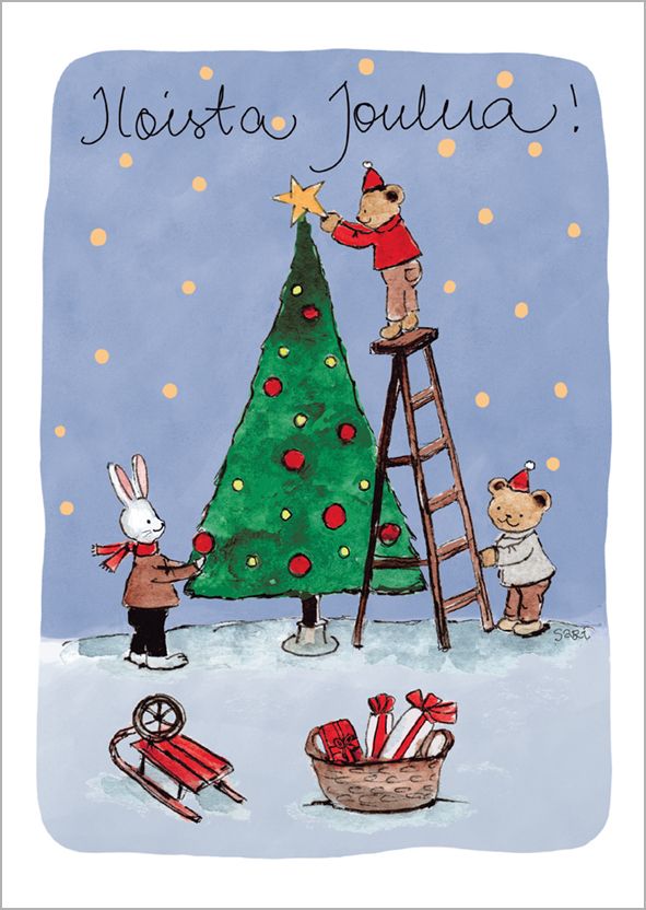 Postikortti joulu Sari's Artwork - "Iloista joulua!" kuusenkoristelu