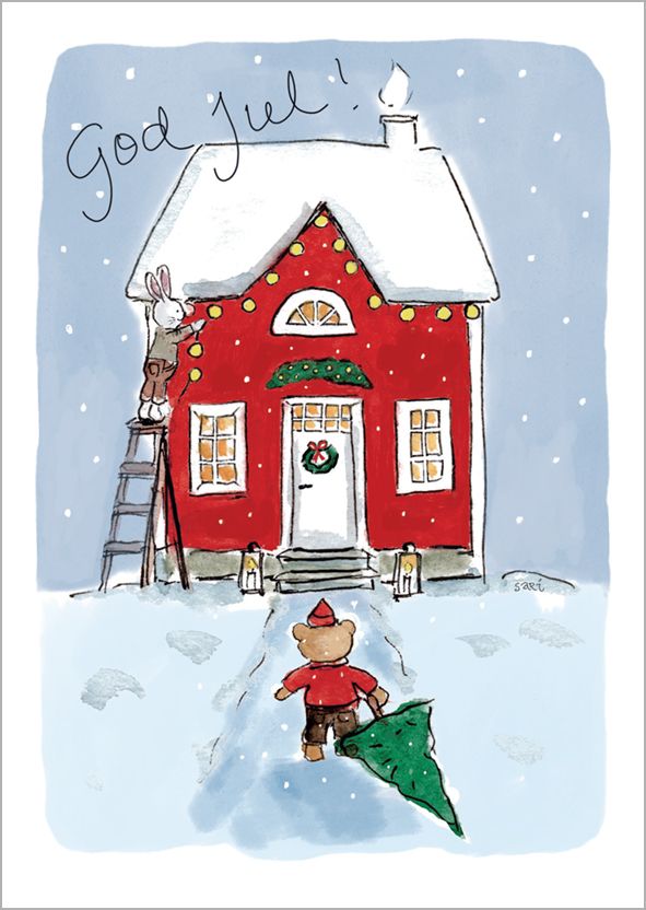 Postikortti joulu Sari's Artwork - Joulutalo, God jul!