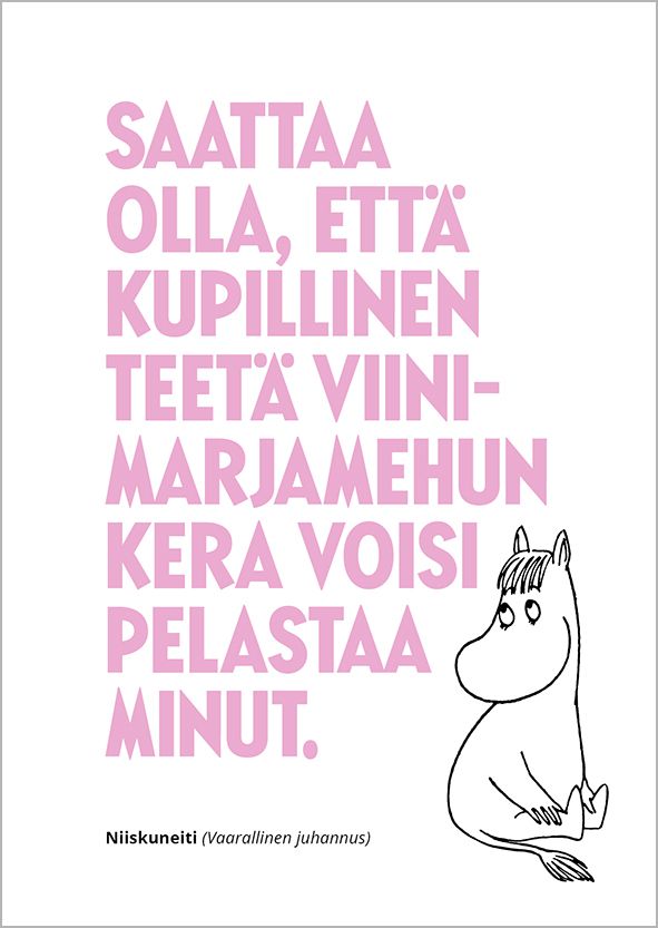 Kohopainettu postikortti Muumi - Viinimarjamehu