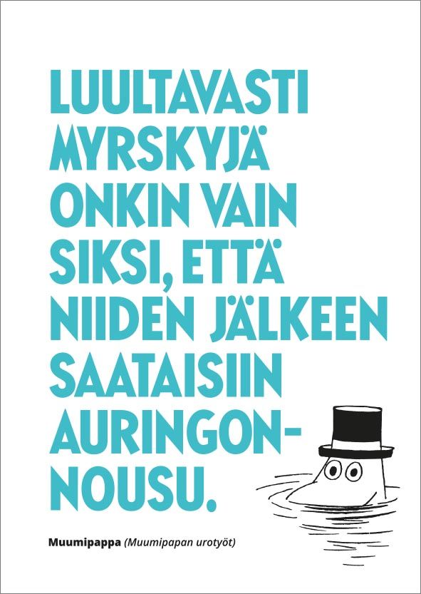 Kohopainettu postikortti Muumi - Myrskyjä