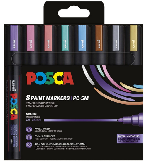 UNI POSCA Marker 8 kpl PC-5M 1,8-2,5 mm metallivärit