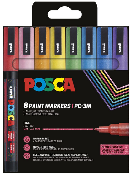 UNI POSCA Marker 8 kpl PC-3ML 0,9-1,3mm sparkling
