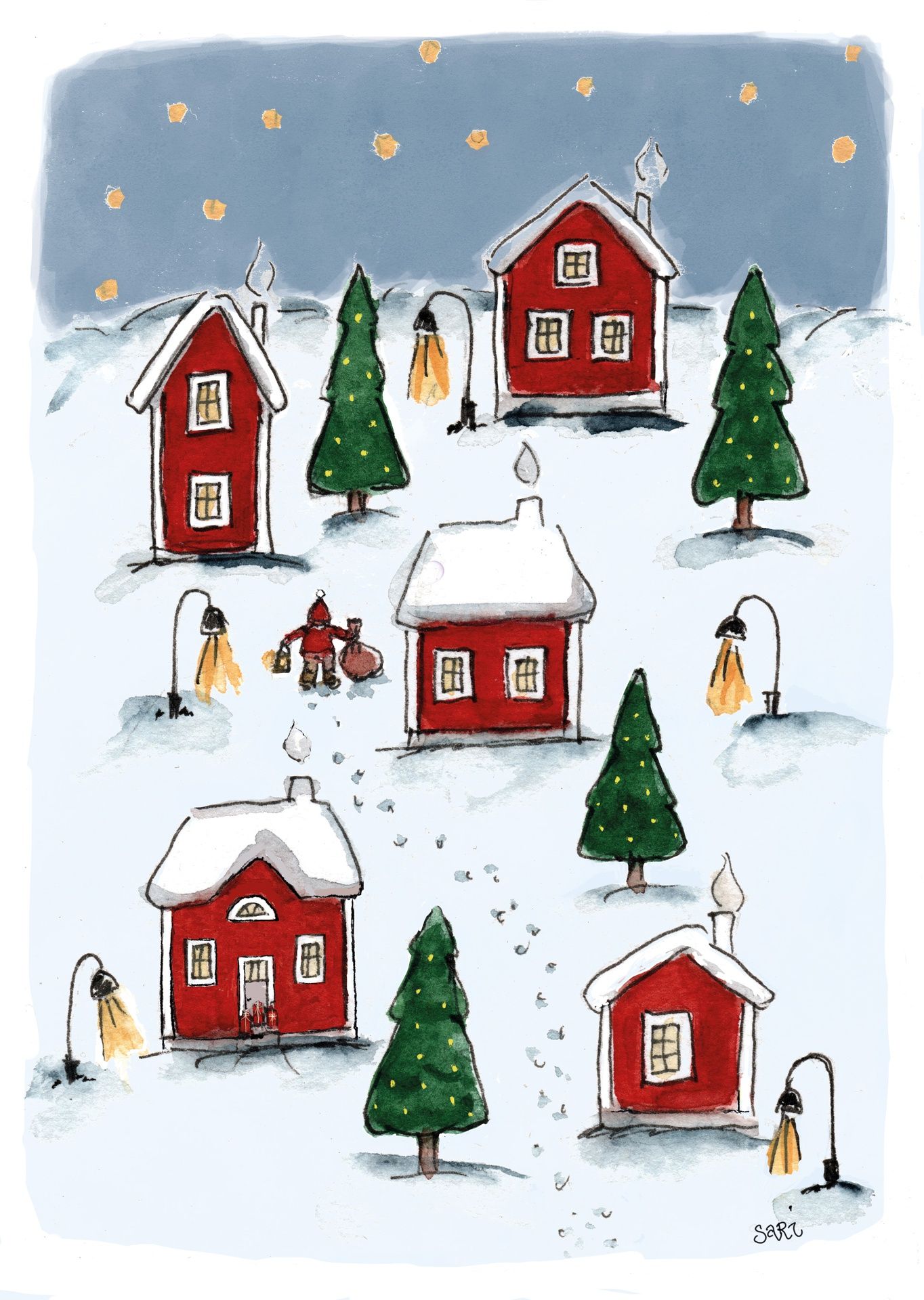 2-osainen kortti joulu Sari's Artwork - Tonttu jouluyössä
